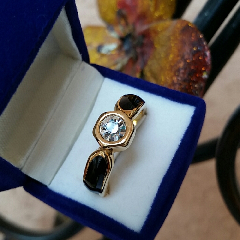 Cubic Zirconia Diamond/Black Onyx 18k Gold Filled